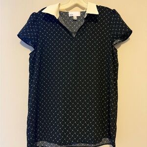 Nordstrom Rack Women's Black and White Patterned Top with White Collar - Size M